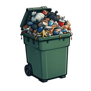 Overflowing household garbage bin ready for pickup by Go Garbage Grabber