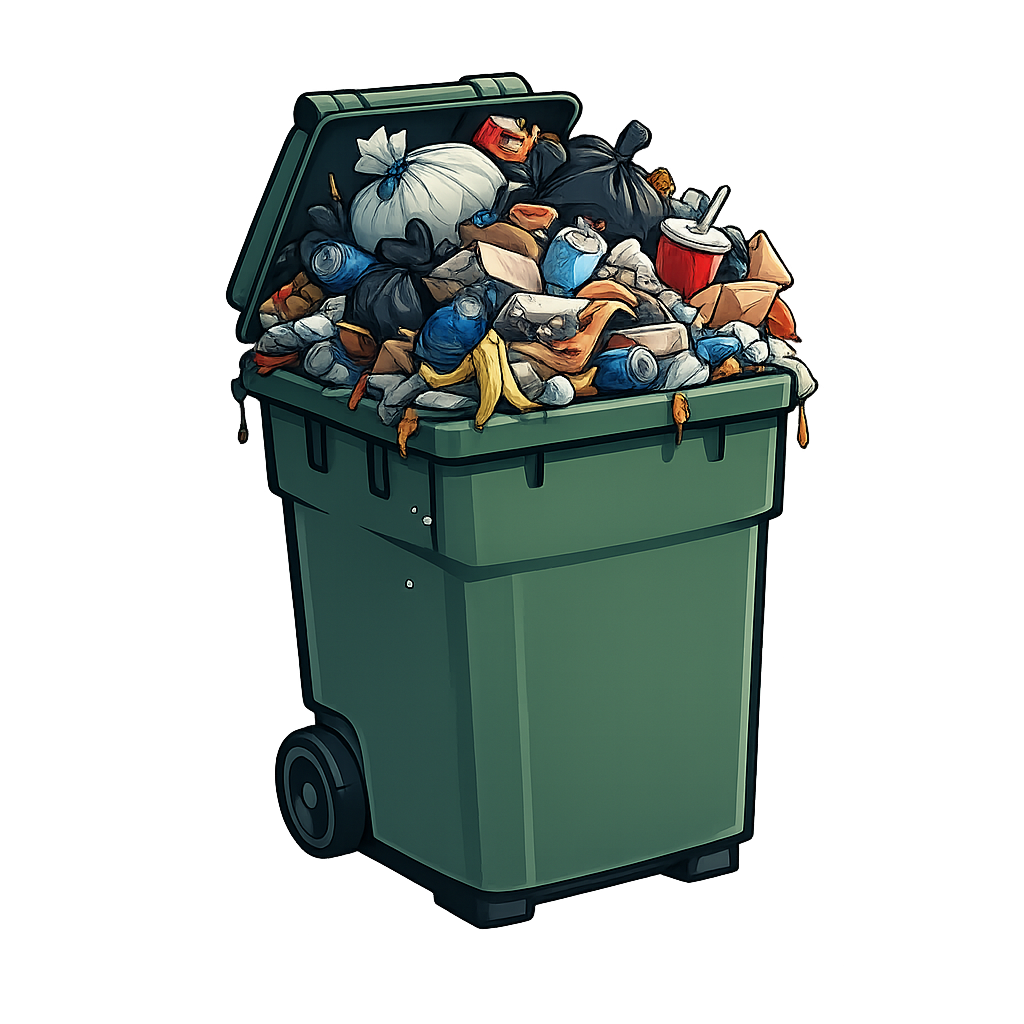 Overflowing household garbage bin ready for pickup by Go Garbage Grabber